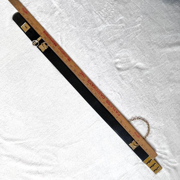 BCBGMAXAZARIA Faux Black Leather Gold Metal Hardware Chain Toggle Belt Medium main image 10